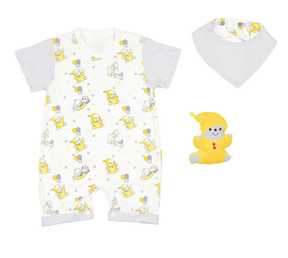 HASHTAG bodysuit in white color with all over design, matching bib and toy.