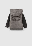 IKKS jacket in gray color with hood and knitted sleeves.