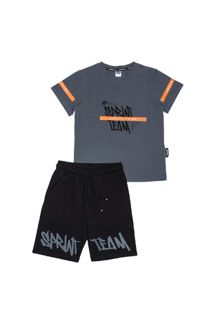 SPRINT blouse and bermuda shorts set in anthracite with black.