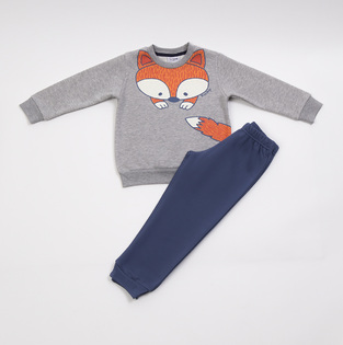 TRAX tracksuit set, gray blouse with fox print and trousers with elastic at the hem.