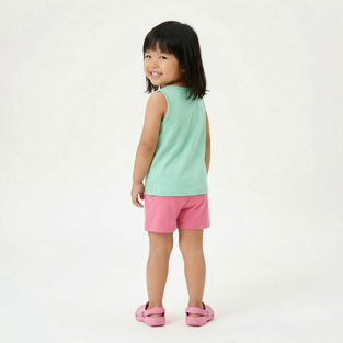 TRAX shorts set in turquoise with pink.