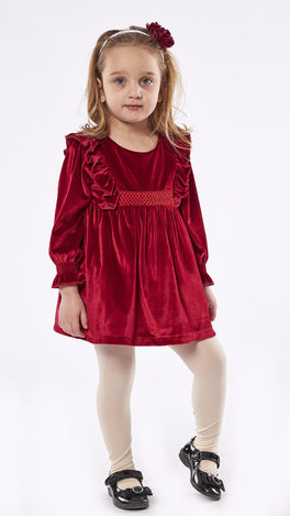 Βελουτέ φόρεμα ΕΒΙΤΑ σε χρώμα κόκκινο με ασορτί στέκα.