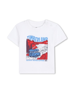 TIMBERLAND short-sleeved shirt, in white, with print on the front.
