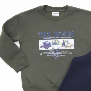 Σετ φόρμας TRAX σε χρώμα χακί με ανάγλυφο λογότυπο "TRX DENIM".