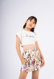 EBITA fabric shorts set with floral pattern.