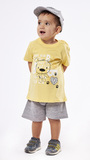 HASHTAG shorts set in yellow color with teddy bear print and hat.