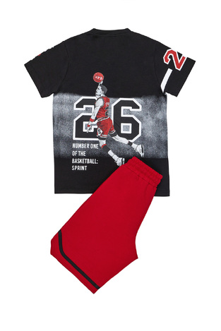 Σετ μπλούζα με βερμούδα Sprint σε μαύρο με κόκκινο χρώμα.