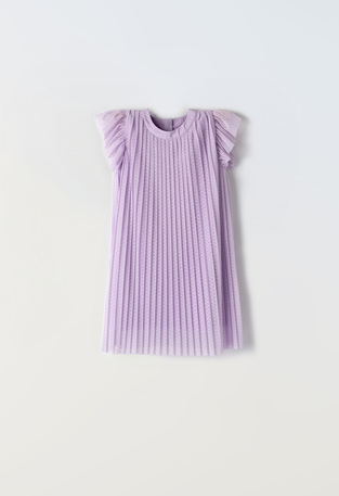 EBITA tulle dress in lilac color with all over pattern of pleats.