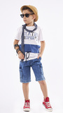 HASHTAG jeans bermuda set in blue color with matching scarf.