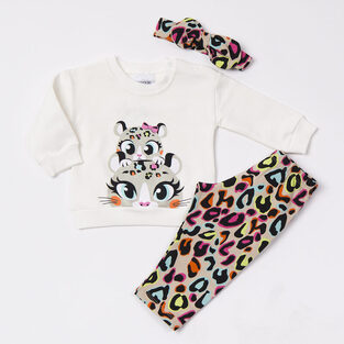 TRAX leggings set in ecru with animal print.