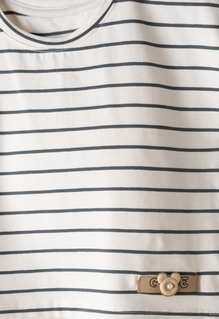 Σετ παντελόνα ΕΒΙΤΑ ριγέ εκρού-ανθρακί χρώμα.