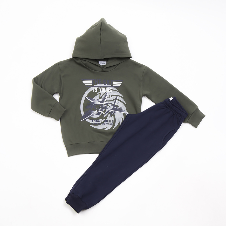 TRAX tracksuit set in khaki color with hood and print.