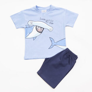 TRAX shorts set in siel color with embossed shark print.