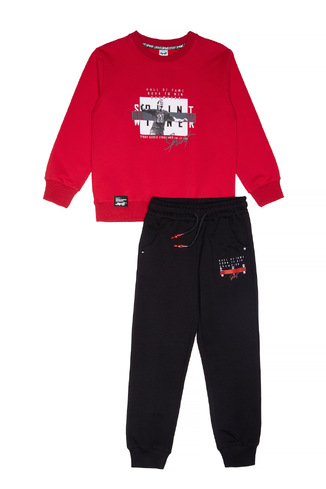 Εποχιακό σετ φόρμας SPRINT με στρογγυλή λαιμόκοψη σε κόκκινο και μαύρο χρώμα.