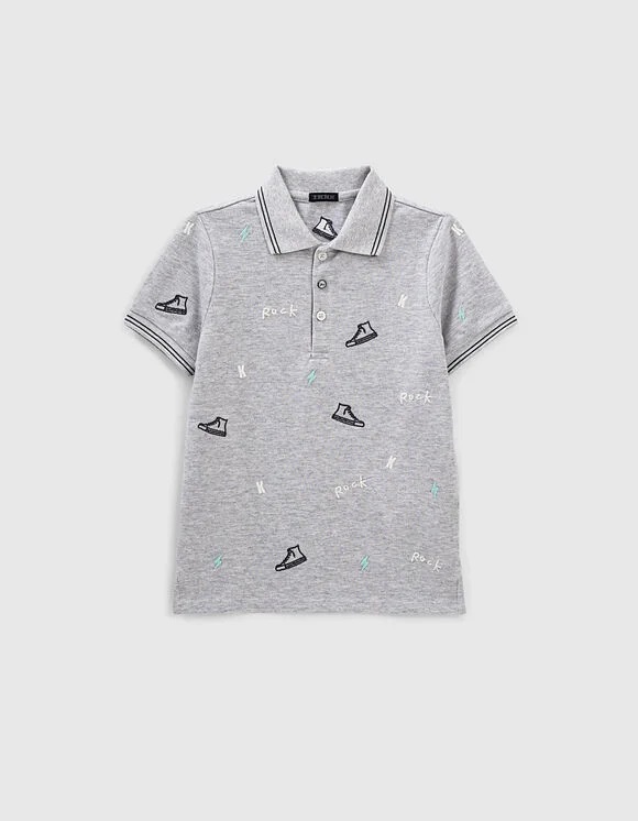 IKKS pique polo shirt in gray color with collar.