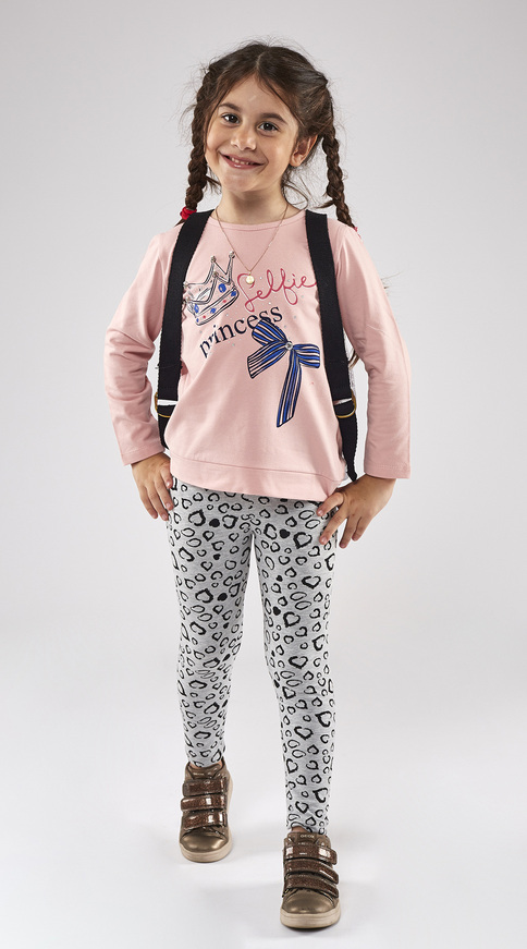 Ebita leggings set, cotton blouse with strass details, and leggings with all over heart print.