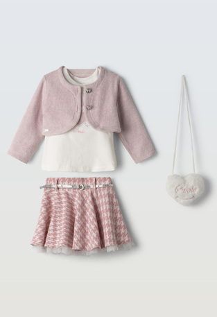 Σετ φούστα 3 τεμ. ΕΒΙΤΑ σε ροζ χρώμα με κοντή ζακέτα.