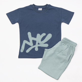 Σετ σορτς TRAX σε μπλε ραφ με μέντα χρώμα και τύπωμα στο μπροστινό μέρος.