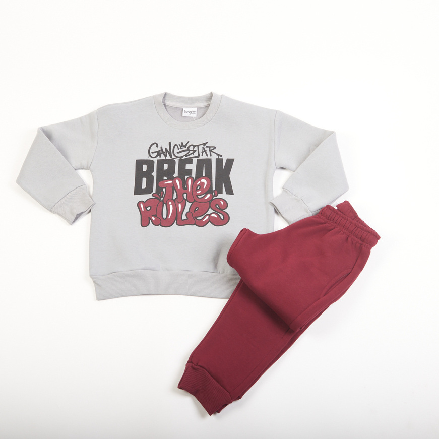 Σετ φόρμας TRAX με λαιμόκοψη σε γκρι-μπορντώ χρώμα.