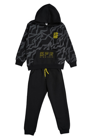 SPRINT tracksuit set in black with all over embossed print.