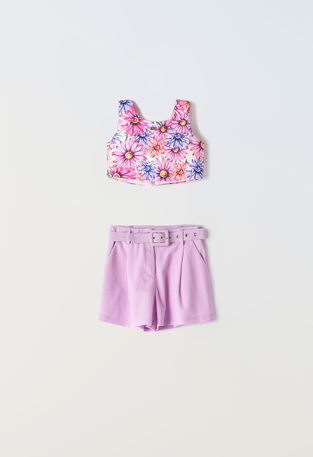 EBITA shorts set in lilac color with floral print.