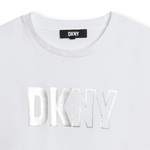 Μπλούζα D.K.N.Y. σε λευκό χρώμα με ασημί μεταλλιζέ logo print.