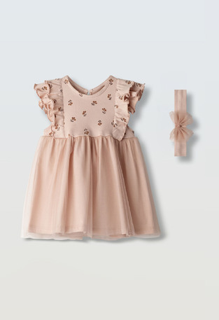 Βαμβακερό φόρεμα ΕΒΙΤΑ σε ροζ σκούρο χρώμα με ασορτί κορδέλα.