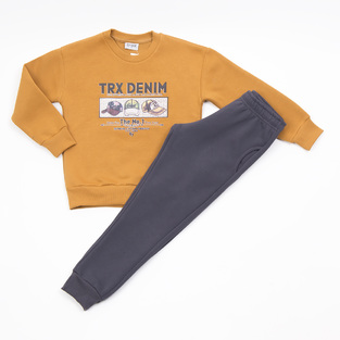 Σετ φόρμας TRAX σε χρώμα μουσταρδί με ανάγλυφο λογότυπο "TRX DENIM".