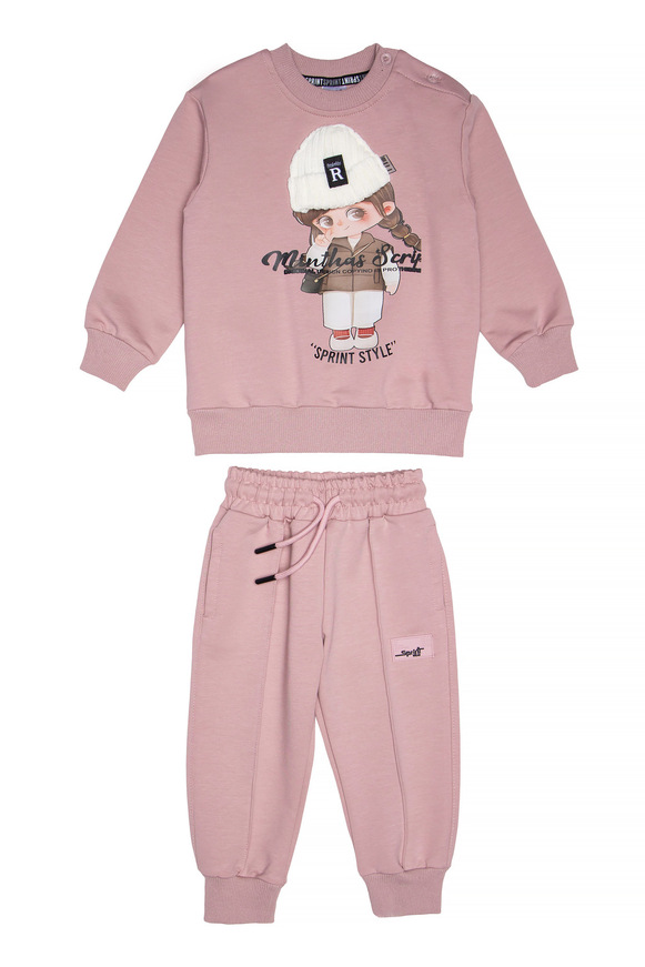 SPRINT jumpsuit set with round neckline in dark pink.