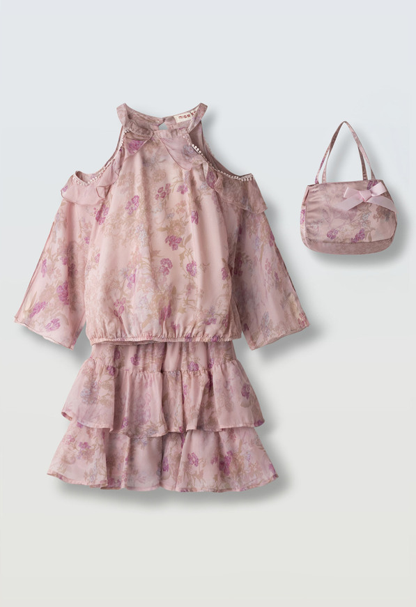 Σετ φούστα ΕΒΙΤΑ σε χρώμα ροζ σκούρο με ασορτί τσαντάκι.