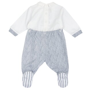 Φορμάκι CHICCO με μακρύ μανίκι σε χρώμα λευκό-μπλε με γιακαδάκι.