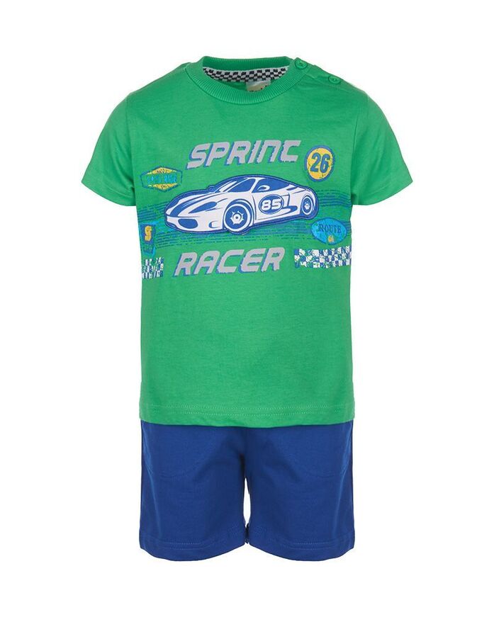 SPRINT set, green printed top and bermuda shorts with pockets.