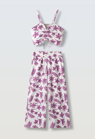 Σετ παντελόνα ΕΒΙΤΑ εμπριμέ σε χρώμα εκρού απαλό.