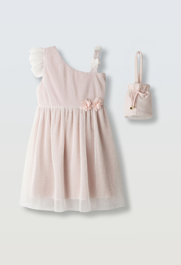 Τούλινο φόρεμα ΕΒΙΤΑ σε χρώμα ροζ με ασορτί τσαντάκι.