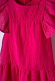 Φόρεμα βαμβακερό ΕΒΙΤΑ σε φούξια χρώμα με διακοσμητικά κερασάκια.