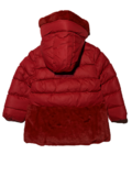 Ebita jacket in burgundy-red color with built-in hood and fur lining on the bottom.