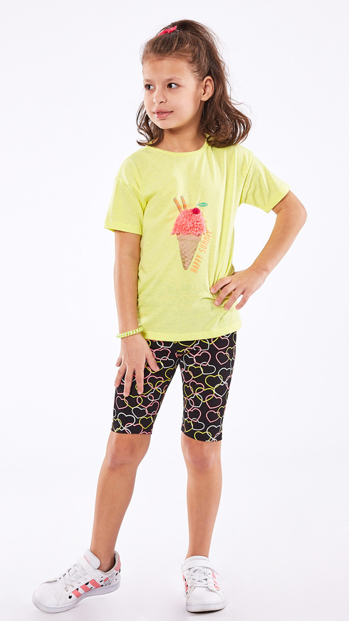 EBITA leggings set, yellow blouse and leggings with an all over pattern of hearts.