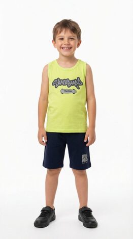 TRAX 3-piece shorts set in gray-lime-black.