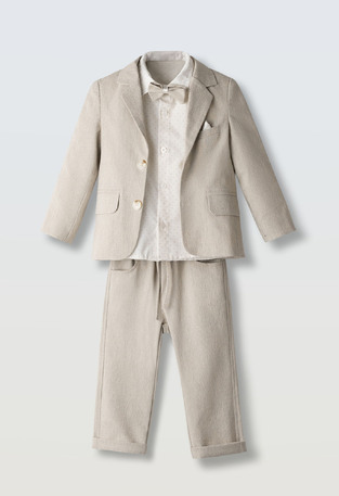 Σετ 3 τεμ. HASHTAG σακάκι, πουκάμισο, παντελόνι σε χρώμα μπεζ με ασορτί παπιγιόν.