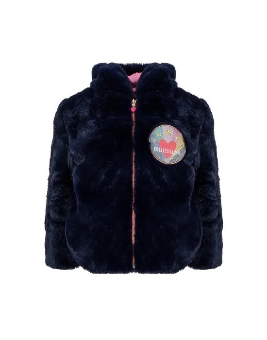 BILLIEBLUSH fur coat in blue color with hood.