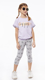 EBITA capri leggings set in lilac color with metallic print.