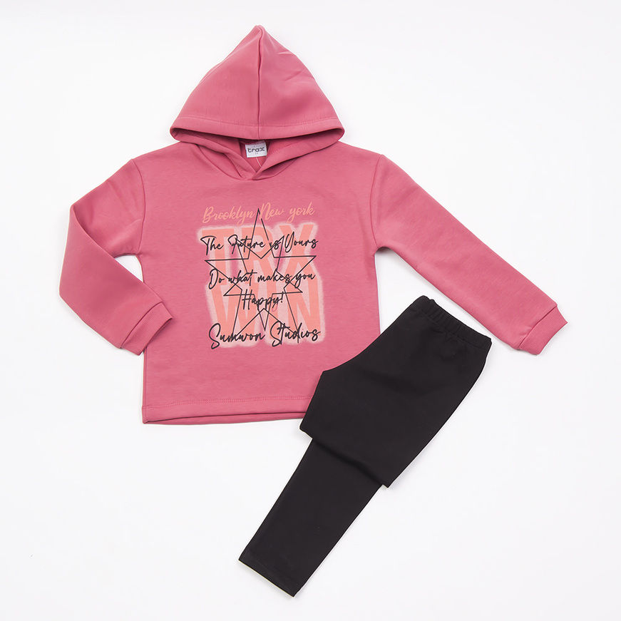 Σετ κολάν TRAX με κουκούλα, σε ροζ σκούρο χρώμα.