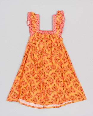 Φόρεμα LOSAN σε πορτοκαλί χρώμα με all over εμπριμέ σχέδιο.