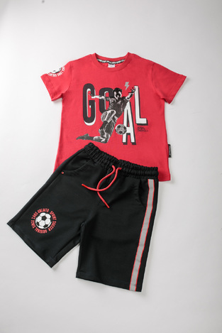 SPRINT shorts set in red color with football player print.