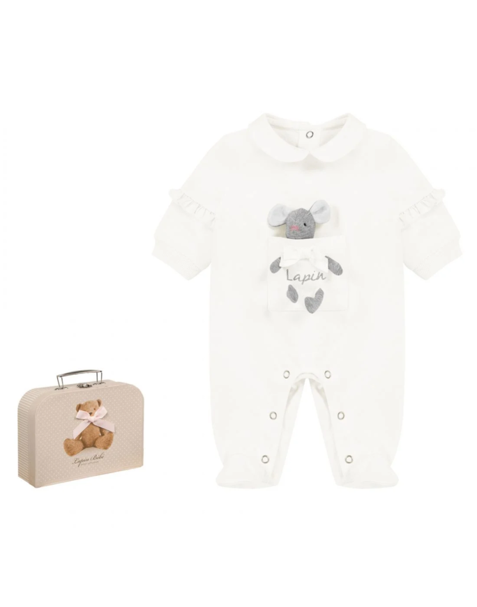 LAPIN HOUSE bodysuit in off-white color with a decorative stuffed mouse.