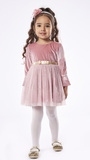 EBITA velvet dress in pink color with matching trim.