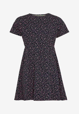 MEXX dress in dark blue color with polka dot pattern.