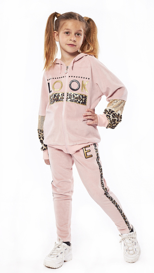 EBITA velor jumpsuit set in pink color with leopard details.