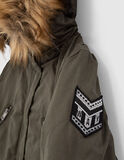 IKKS 2-way jacket in khaki color with hood.