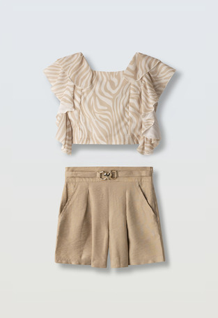 EVITA shorts set in ecru with light brown.